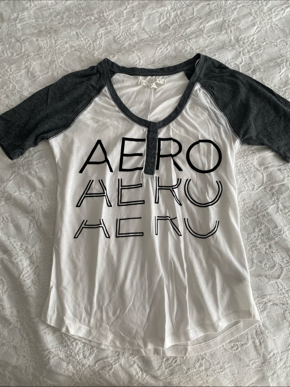 Aeropostale White Tee with Dark Gray Trim